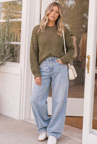 The Hadley Open Knit Cable Sweater: Olive