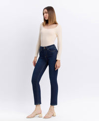 Vervet By Flying Monkey "Maren" High Rise Slim Straight Ankle Jeans – Dark Wash Denim
