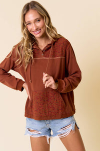 Tracy Hoodie With Cute Floral Contrast: Rust