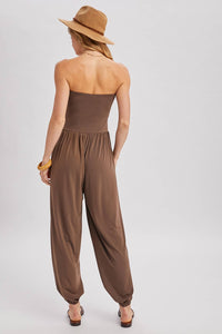 Mocha Strapless Jogger Jumpsuit