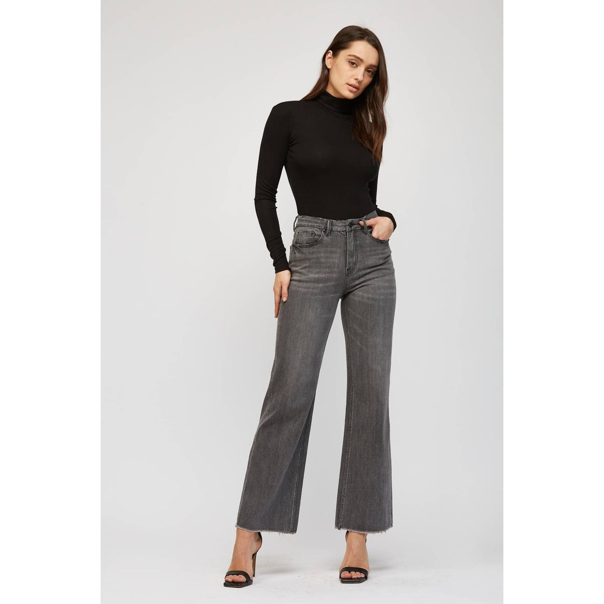 Mica Denim Evelyn Super High Rise Wide Leg Jeans – Washed Charcoal Gray