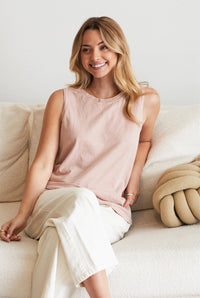 Oaklee Mineral Wash Cotton Tank Top – Casual Basic Sleeveless Tee