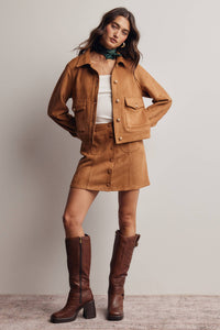 Sierra Stretch Suede Cropped Jacket: Camel