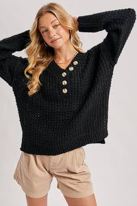 THERMAL HENELY SWEATER TOP: BEIGE / M/L