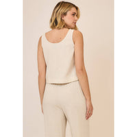 The Brynn Button Up Linen Blend Top – Sleeveless Coconut Button Tank: Oatmeal