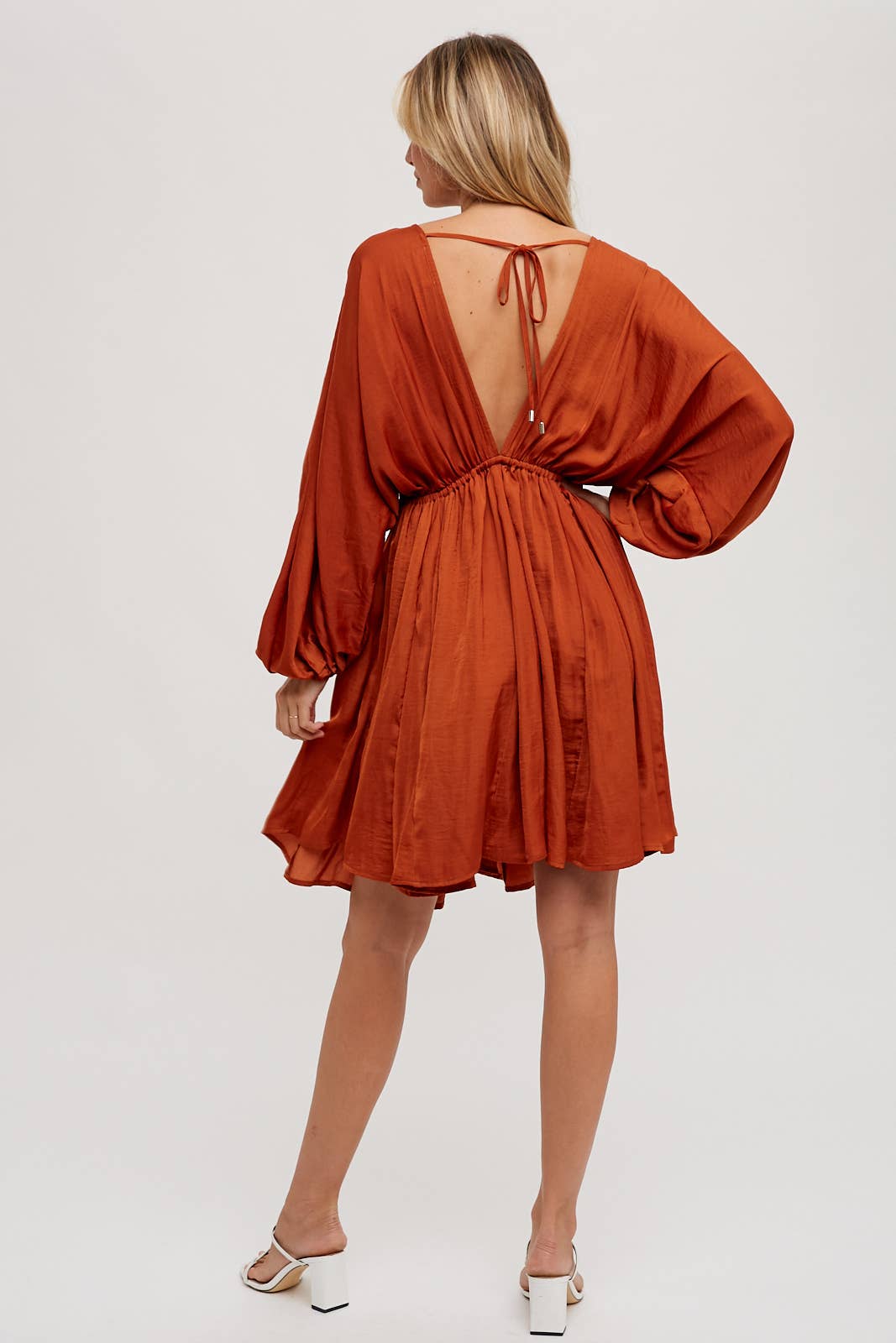 Ellis Satin Dress: Rust