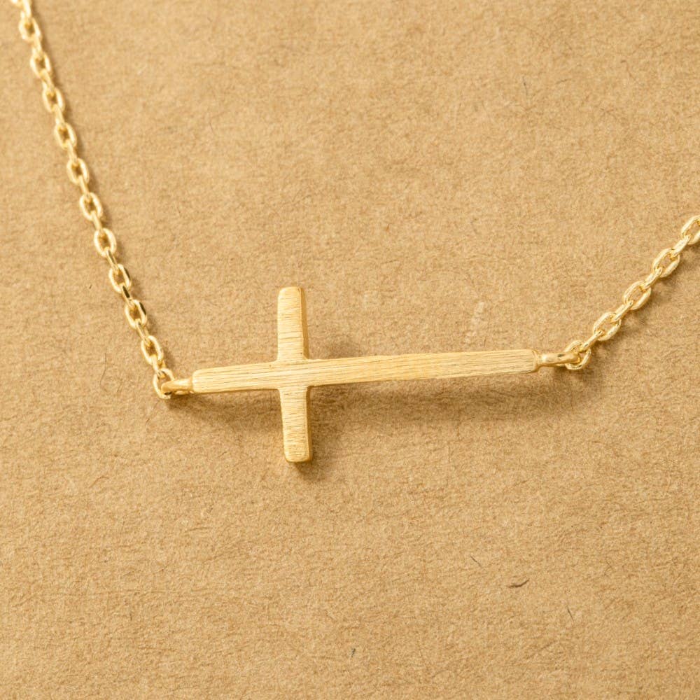 The Haven Sideways Cross Necklace – Gold or Silver 18K Dipped Chain