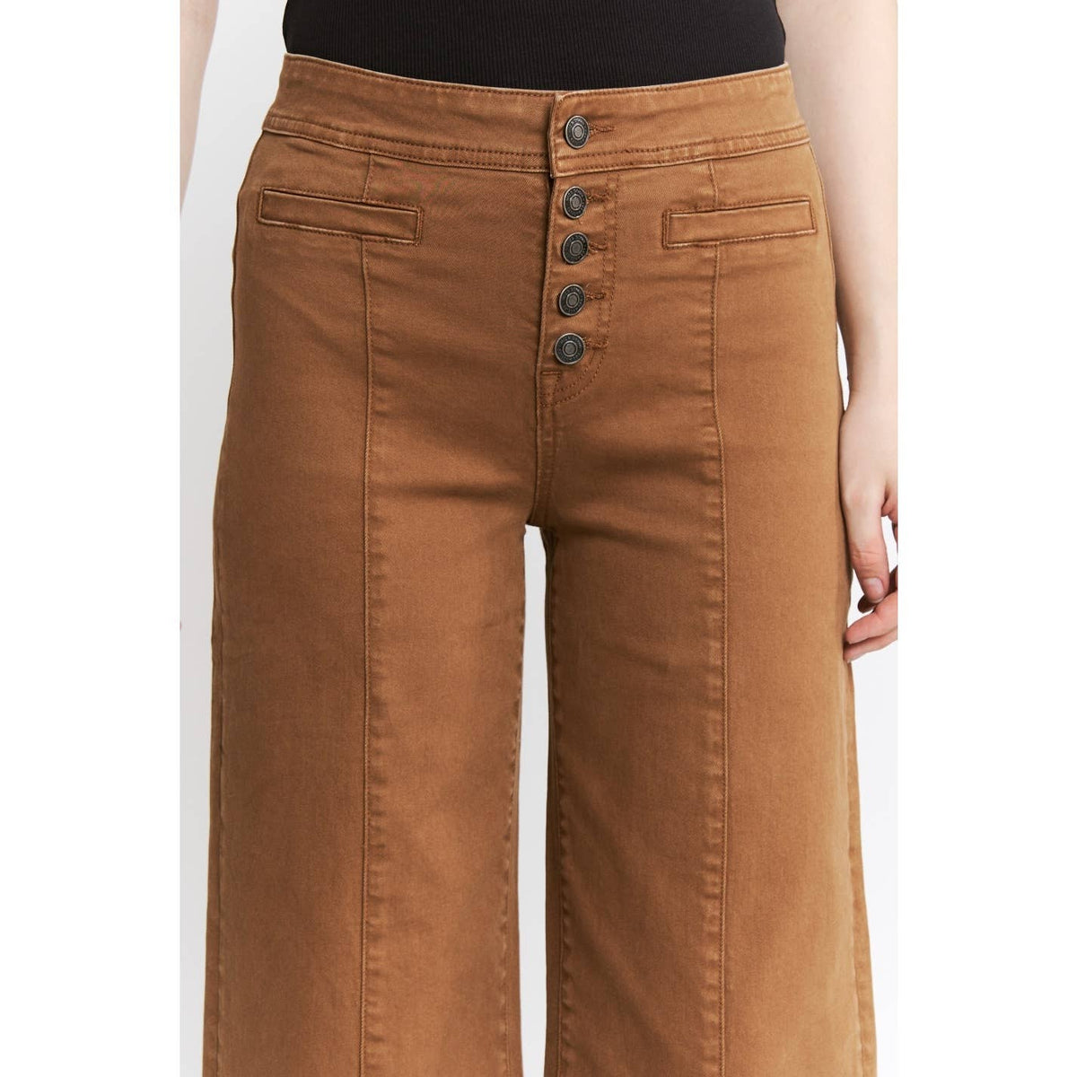 Mica Denim "Camden" High Rise Wide Crop Jeans – Camel Brown