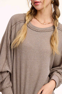 Sadie Brushed Waffle Knit Long Sleeve Top – Berry, Charcoal, Teal