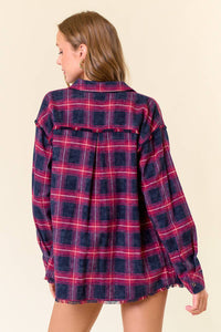 Rory Fringe Hem Flannel: Black/Brown – Oversized Plaid Button Down Shirt