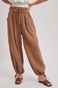 JOGGER HAREM DRAWSTRING PANTS: LT.OLIVE / L