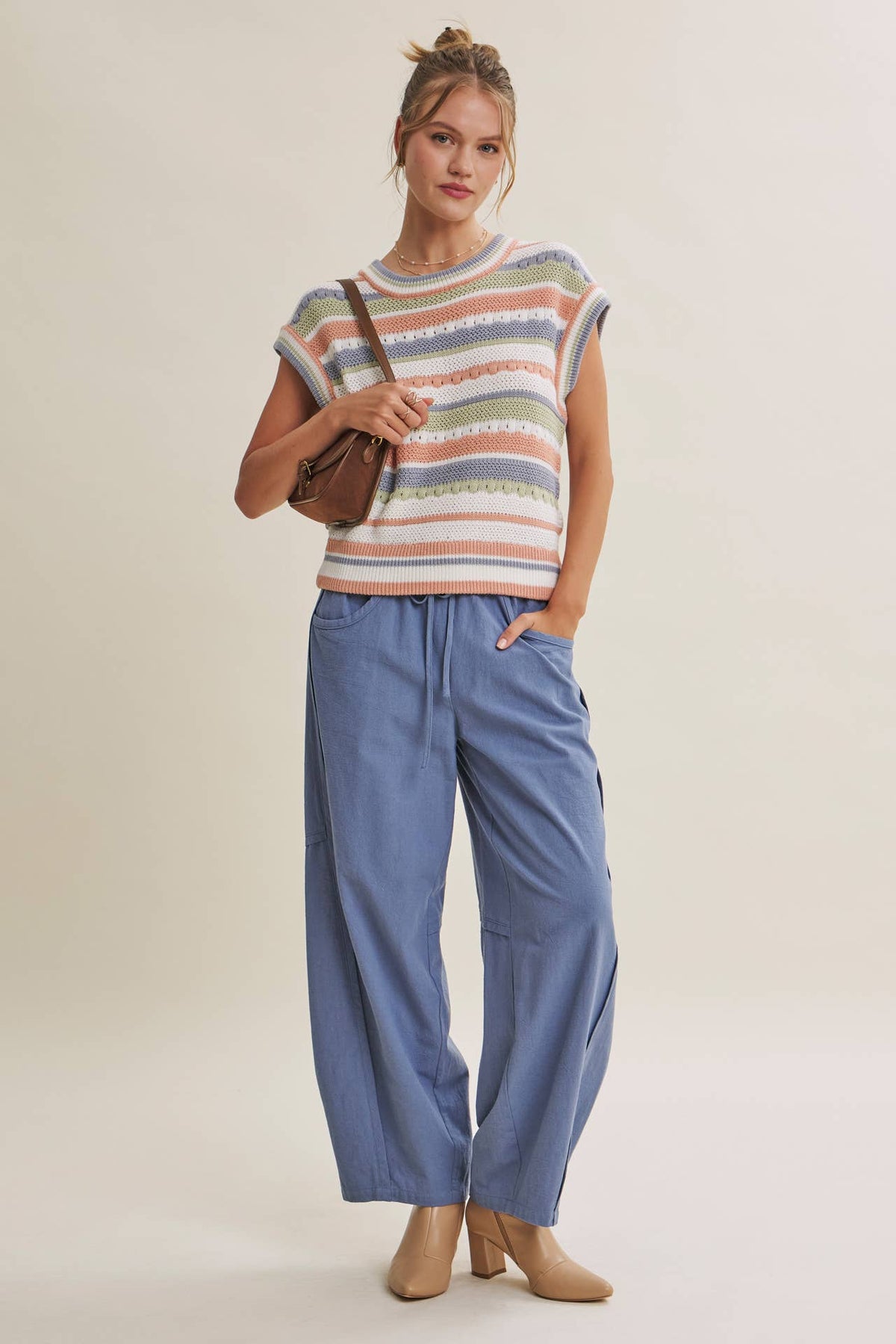 SEASONLESS TRANSITIONAL TEXTURED STRIPE SWEATER VEST: OLIVE MULTI / S