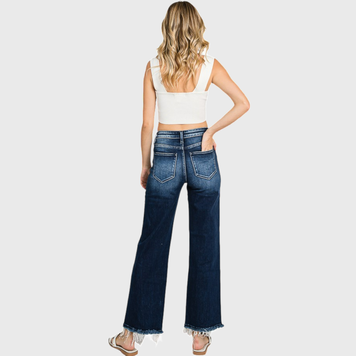 The Elsie Super High Rise Stretch Wide Leg Jeans – Dark Wash Classic Denim