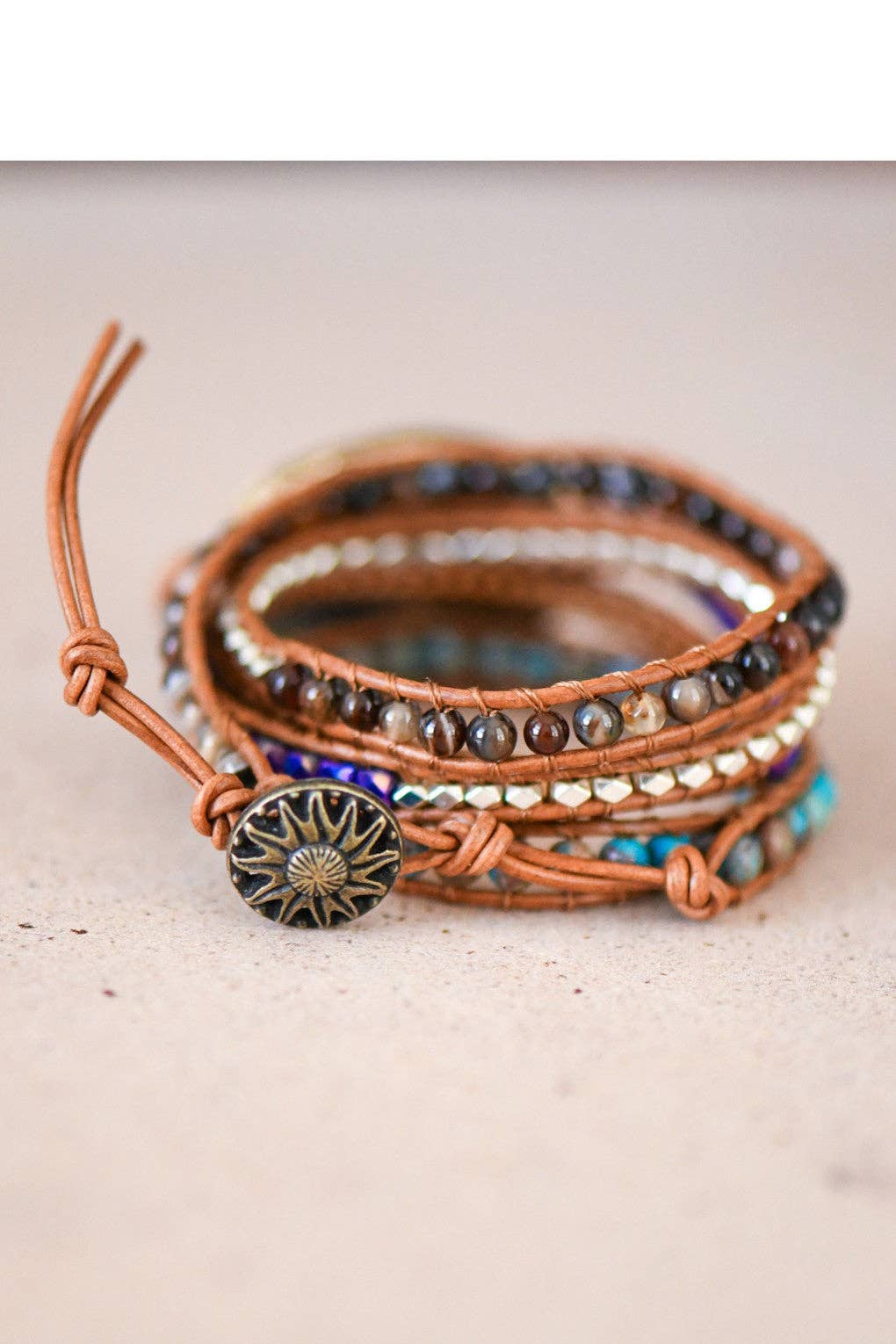 Leather Cord Wrap Bracelet, Healing Stone Bracelet
