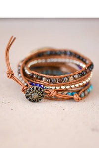 Leather Cord Wrap Bracelet, Healing Stone Bracelet
