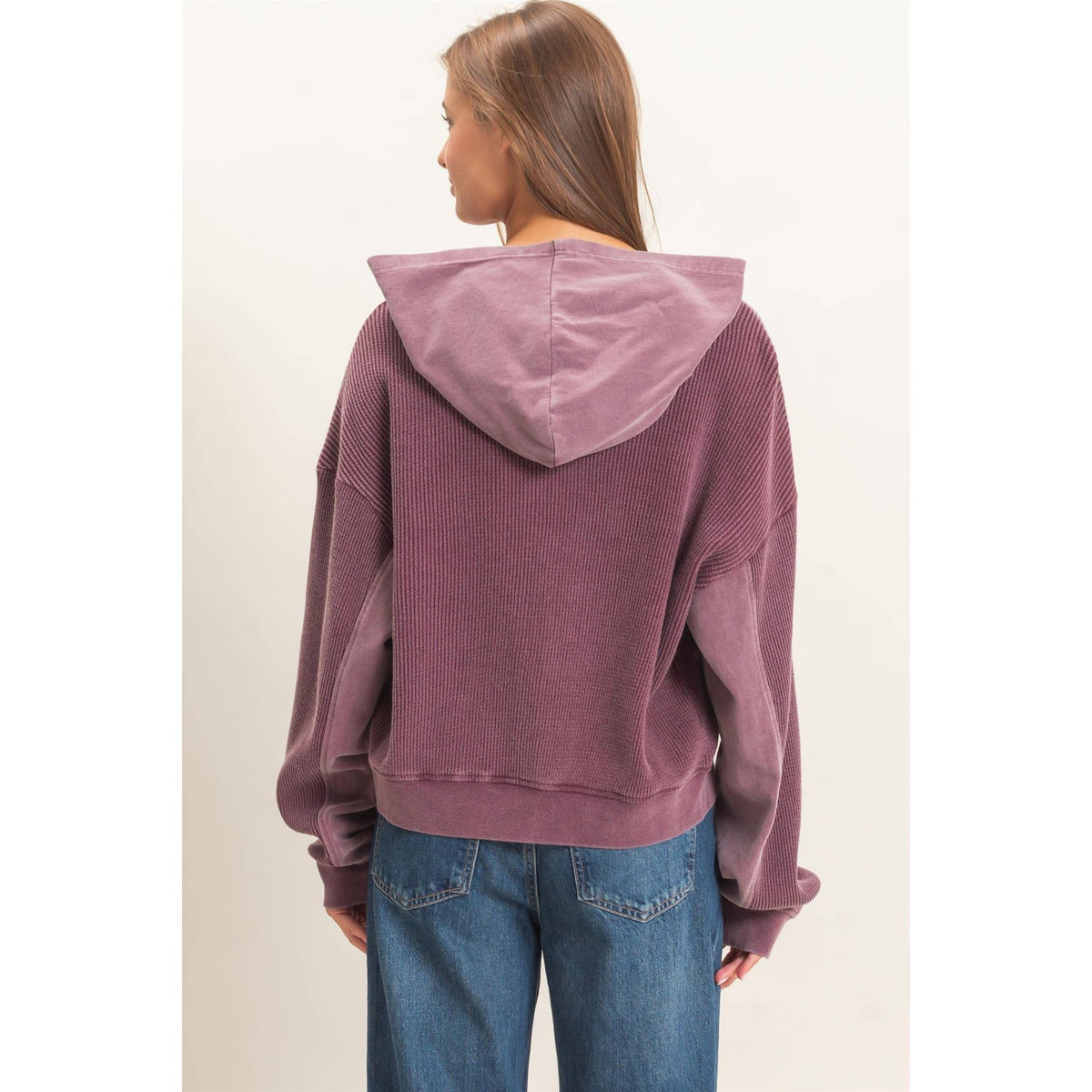 The Unwind Waffle Zip Hoodie: Dark Cherry