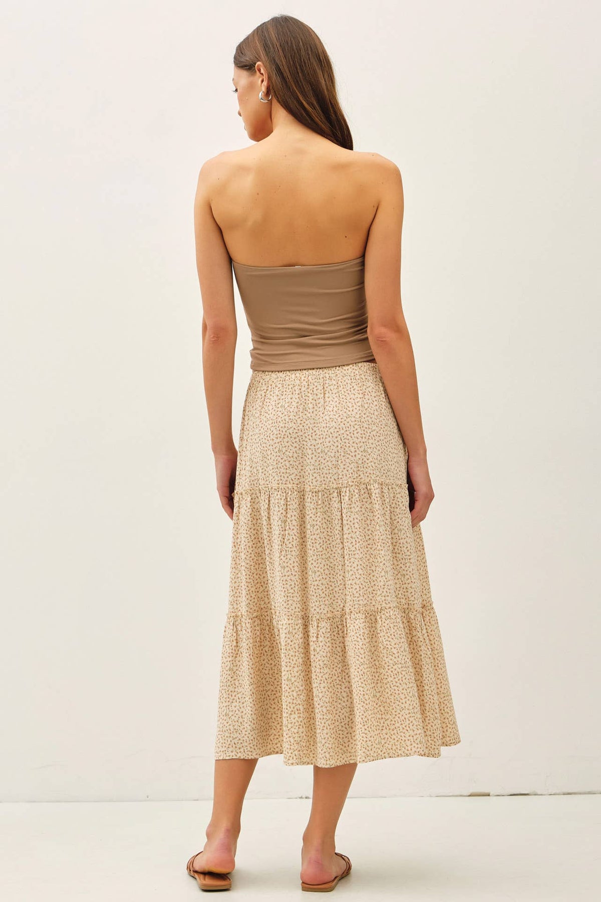 The Delilah Floral Tiered Skirt: Natural