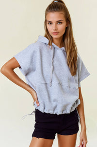 Vesper Oversized Sleeveless Crop Hoodie: Light Grey – Women’s Fleece Drawstring Pullover