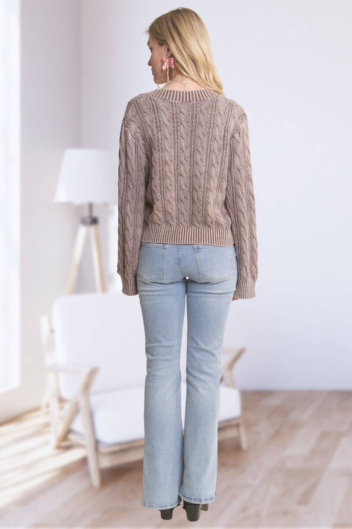 The Emery Mineral Wash Cable Knit Sweater – Mocha Taupe