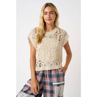 Open Skies Crochet Sweater Top: Natural