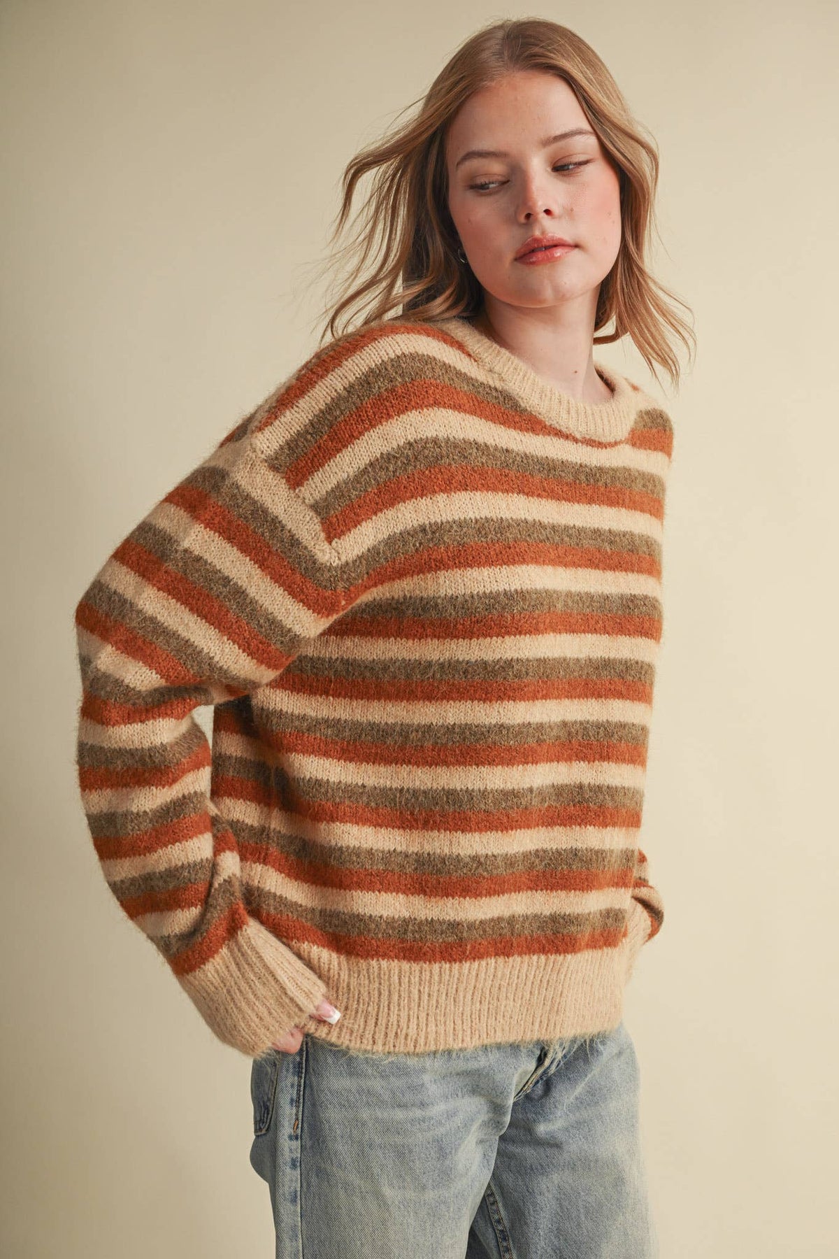 Warm Regards Stripe Sweater: Tan/ Multi Stripe