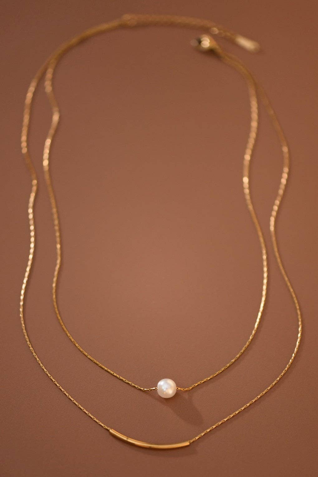 The Winslet Pearl Herringbone Necklace – 18K Gold Dipped Waterproof Stainless Steel Necklace