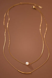 The Winslet Pearl Herringbone Necklace – 18K Gold Dipped Waterproof Stainless Steel Necklace