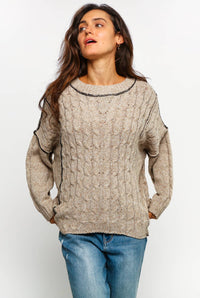 Lanie Color-Stitch Cable Knit Sweater – Oversized Round Neck Pullover | Northern Belle Boutique