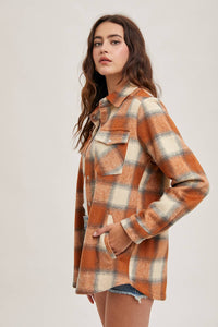 Dakota Plaid Flannel Shacket with Pockets – Brown Cream & Rust Ivory