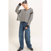 Striped Long Sleeve Top: MOCHA / S-M-L(2-2-2)
