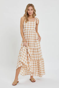 The Daisy Gingham Maxi Dress: Taupe