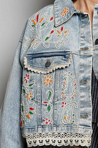 Magnolia Mae Embroidery Lace Trim Denim Jacket
