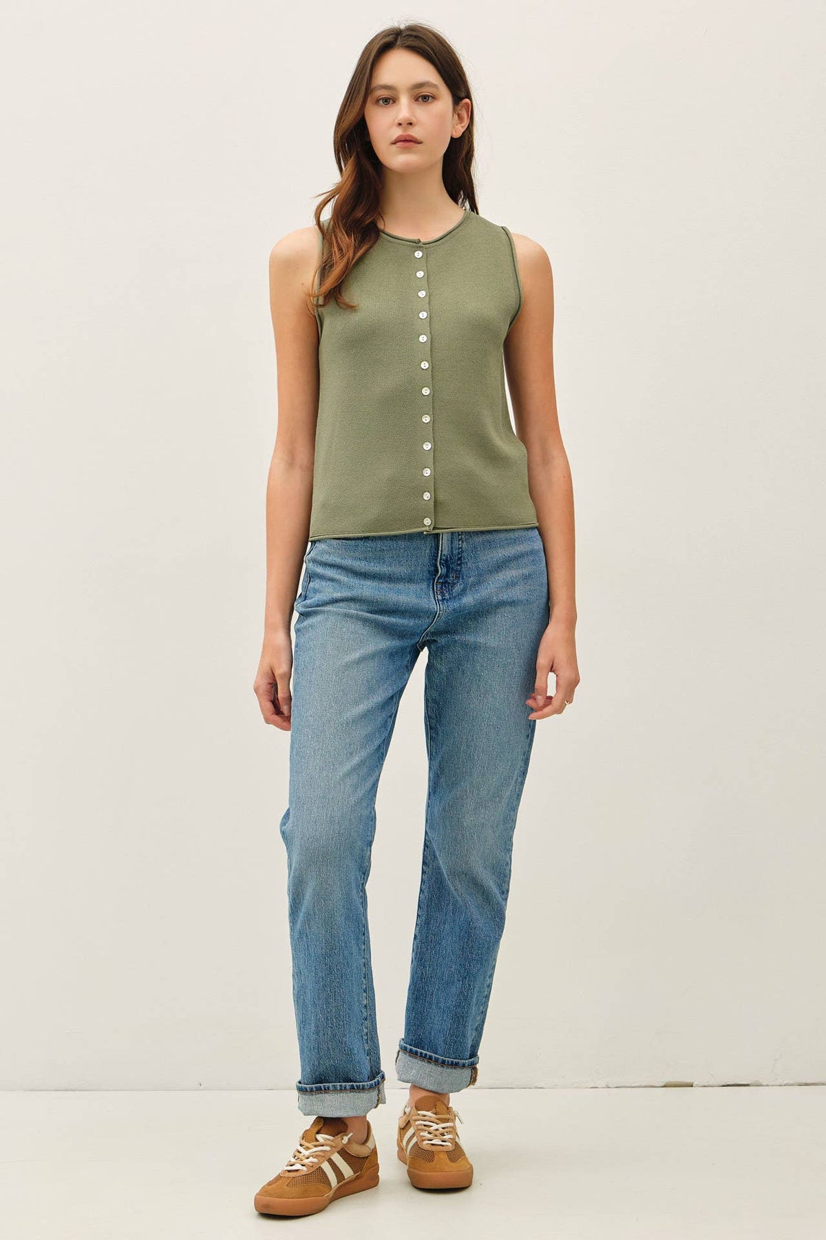 The Kaia Button Front Vest Top – Cropped Sleeveless Lightweight Viscose Blend