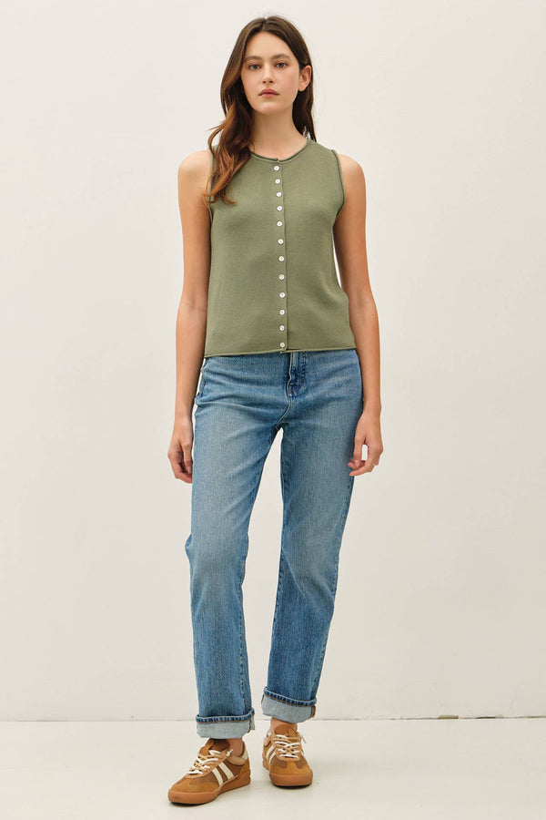 The Kaia Button Front Vest Top – Cropped Sleeveless Lightweight Viscose Blend