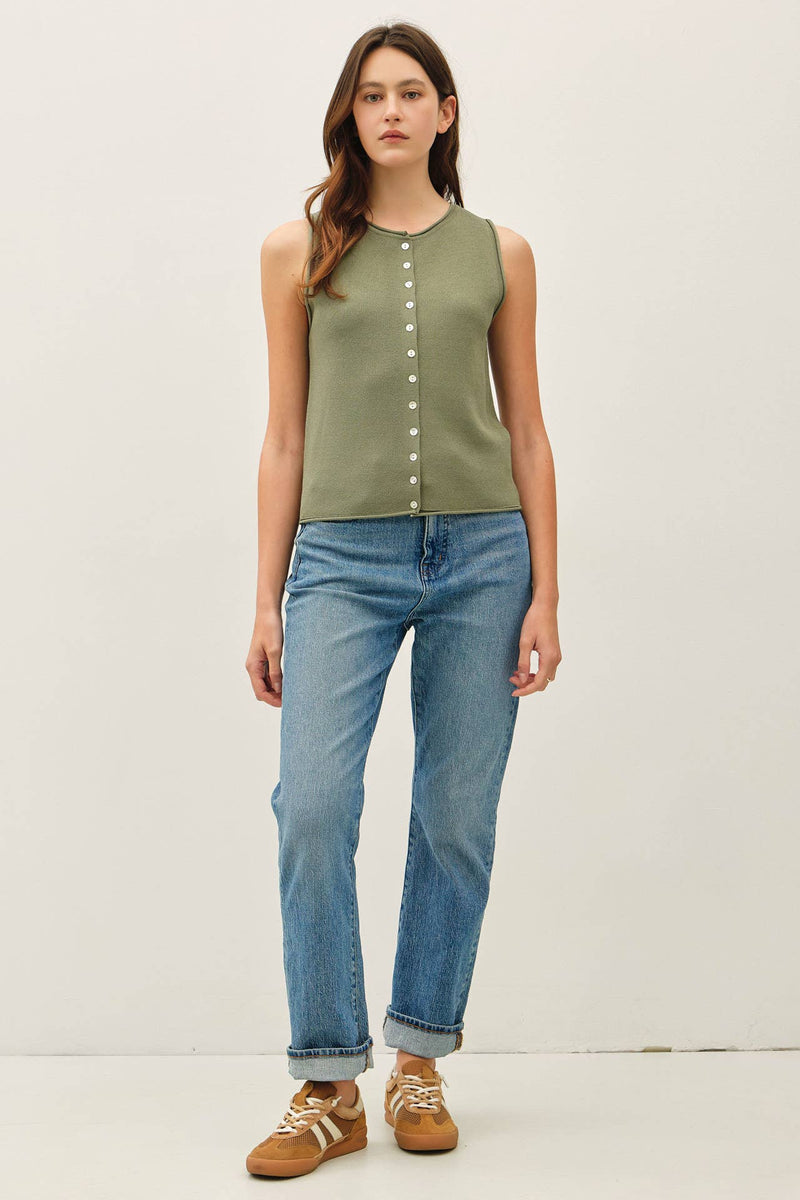 The Kaia Button Front Vest Top – Cropped Sleeveless Lightweight Viscose Blend