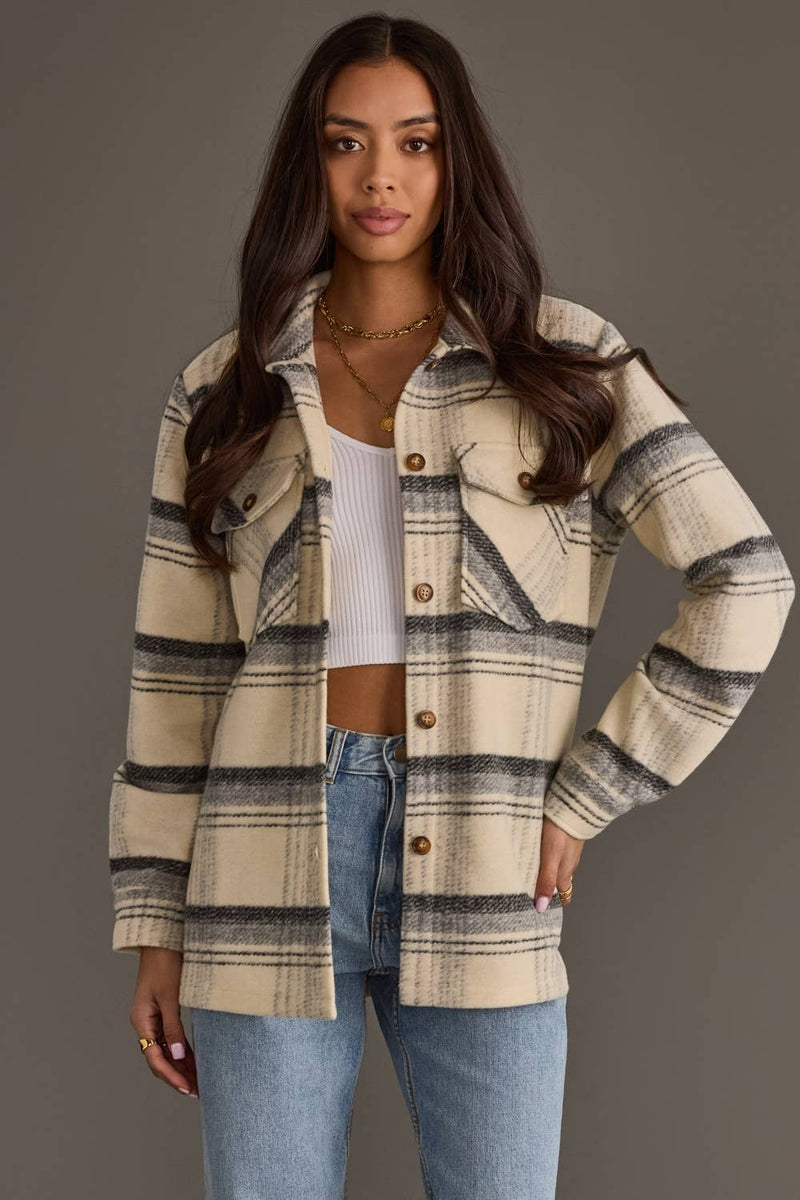 Cream, Black & Gray Plaid Jacket