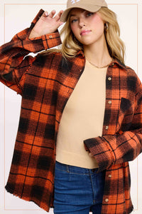 Rowan Mineral Wash Plaid Flannel Shacket with Raw Edge Details