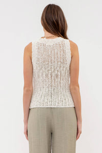 Rochelle Crochet Sweater Knit Tank: Cream