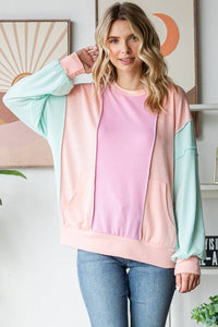 Amiee Sping Colorblock Pullover Crew Neck Long Sleeve Top: Mint