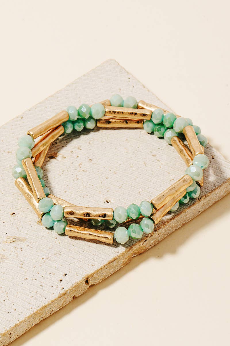 Glass And Metallic Tube Beaded Bracelet Set