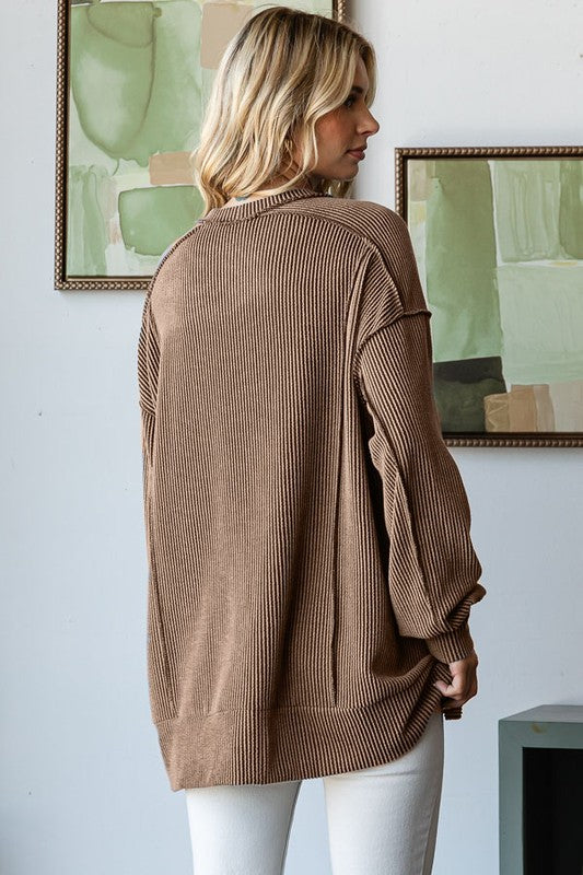 Jasmine Basic Comfy Ribbed Long Sleeve Top: Chestnut