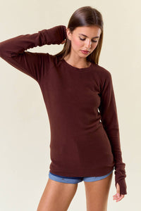 Softest Ever Knit Round Neck Long Sleeve Top: Chocolate