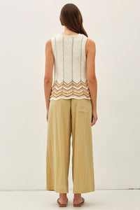 The Kinsley Crinkled Wide Leg Crop Pants: Sand  – Flowy Elastic Waist Casual Pants