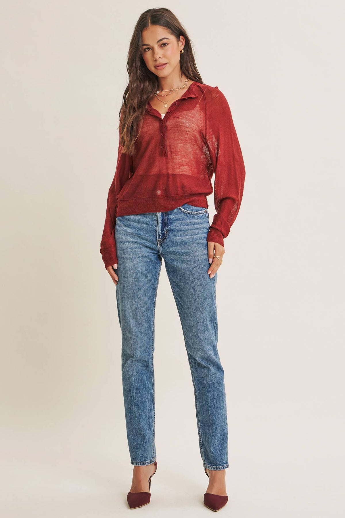Morning Layer Airy Wool Blend Henley Sweater