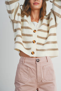 The Charlotte Striped Button Front Cardigan – Cozy Long Sleeve Cropped Knit Sweater
