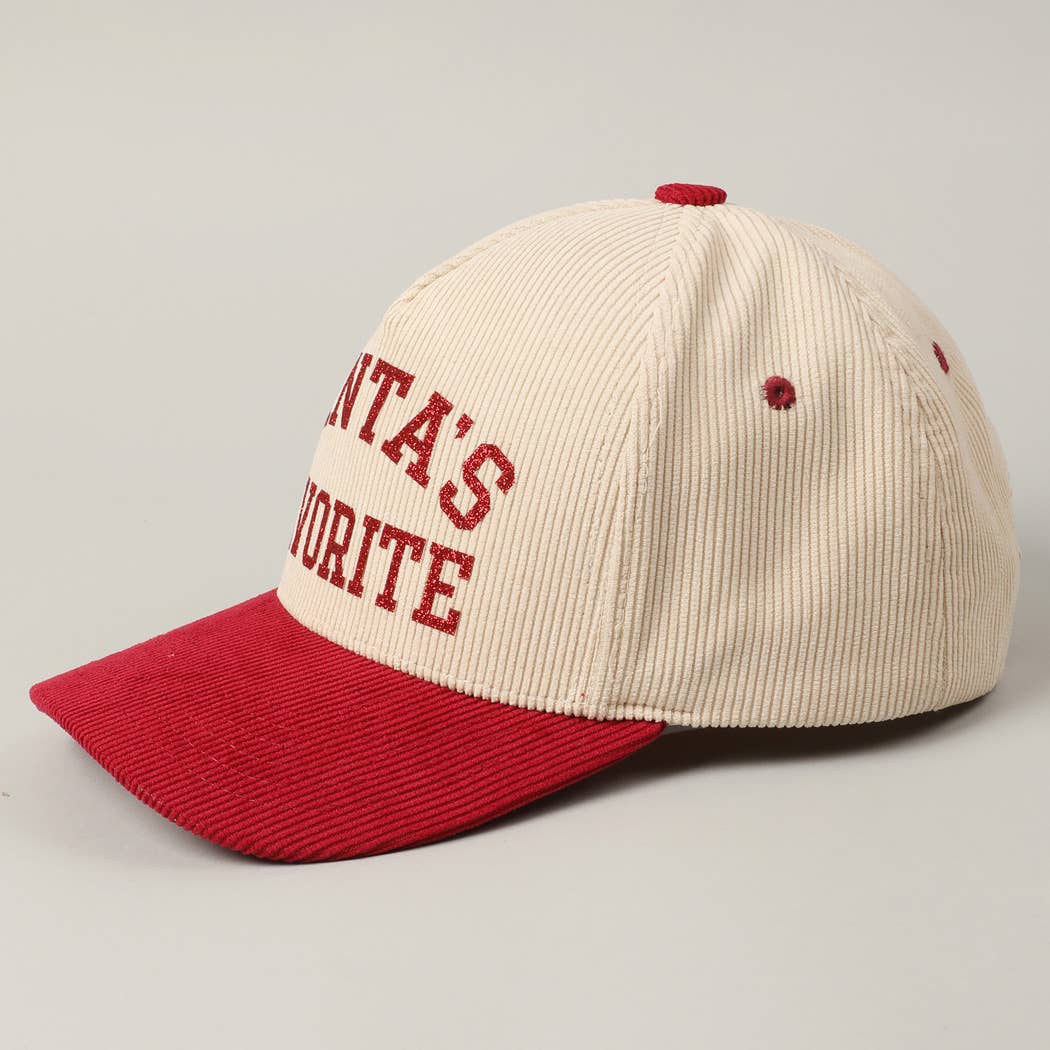 Santa’s Favorite Glitter Corduroy Hat – Red & Black Holiday Edition