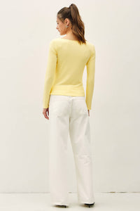 The Lila Lace Trim Rib Top: Banana
