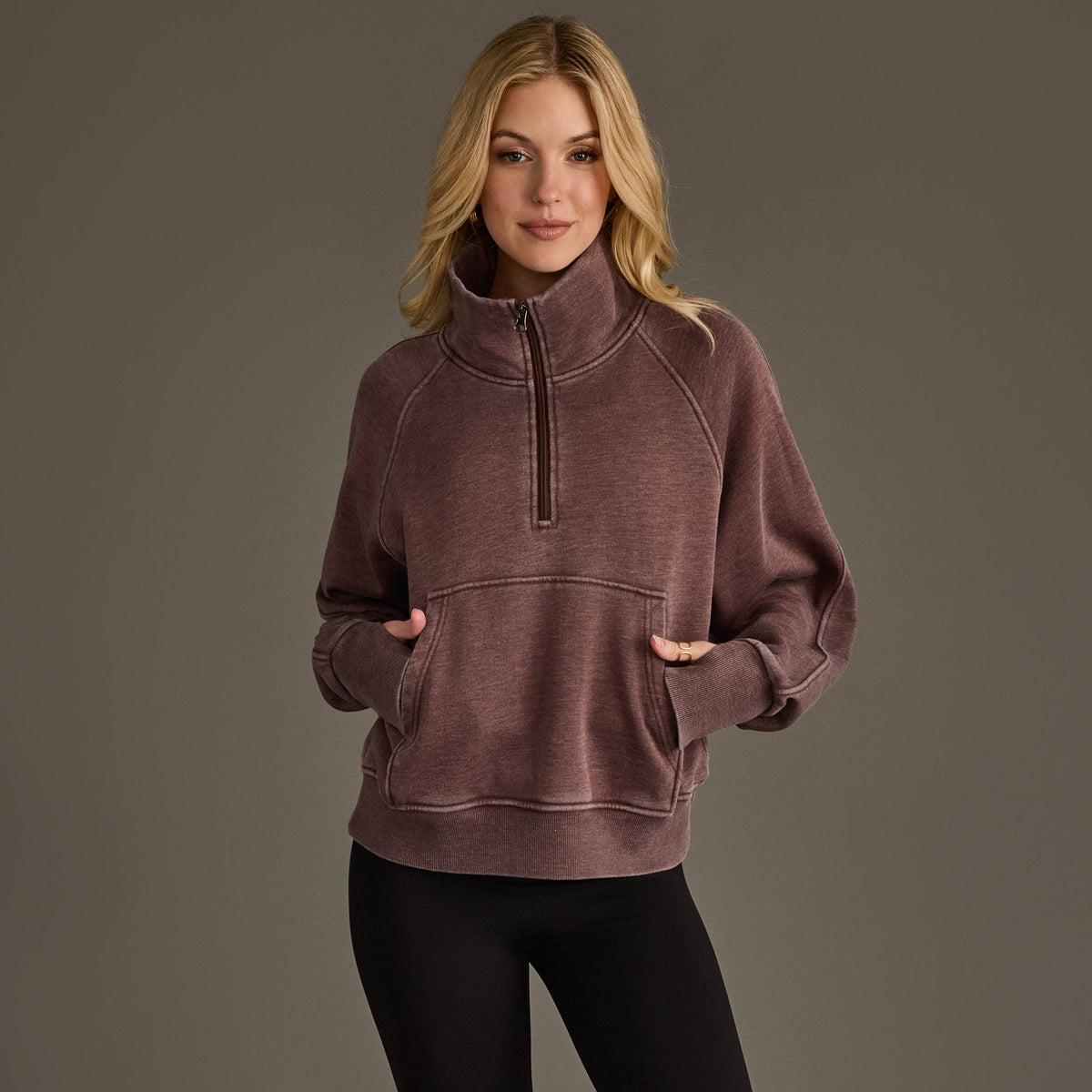 Emery Vintage Wash Quarter Zip Pullover: Cocoa Truffle