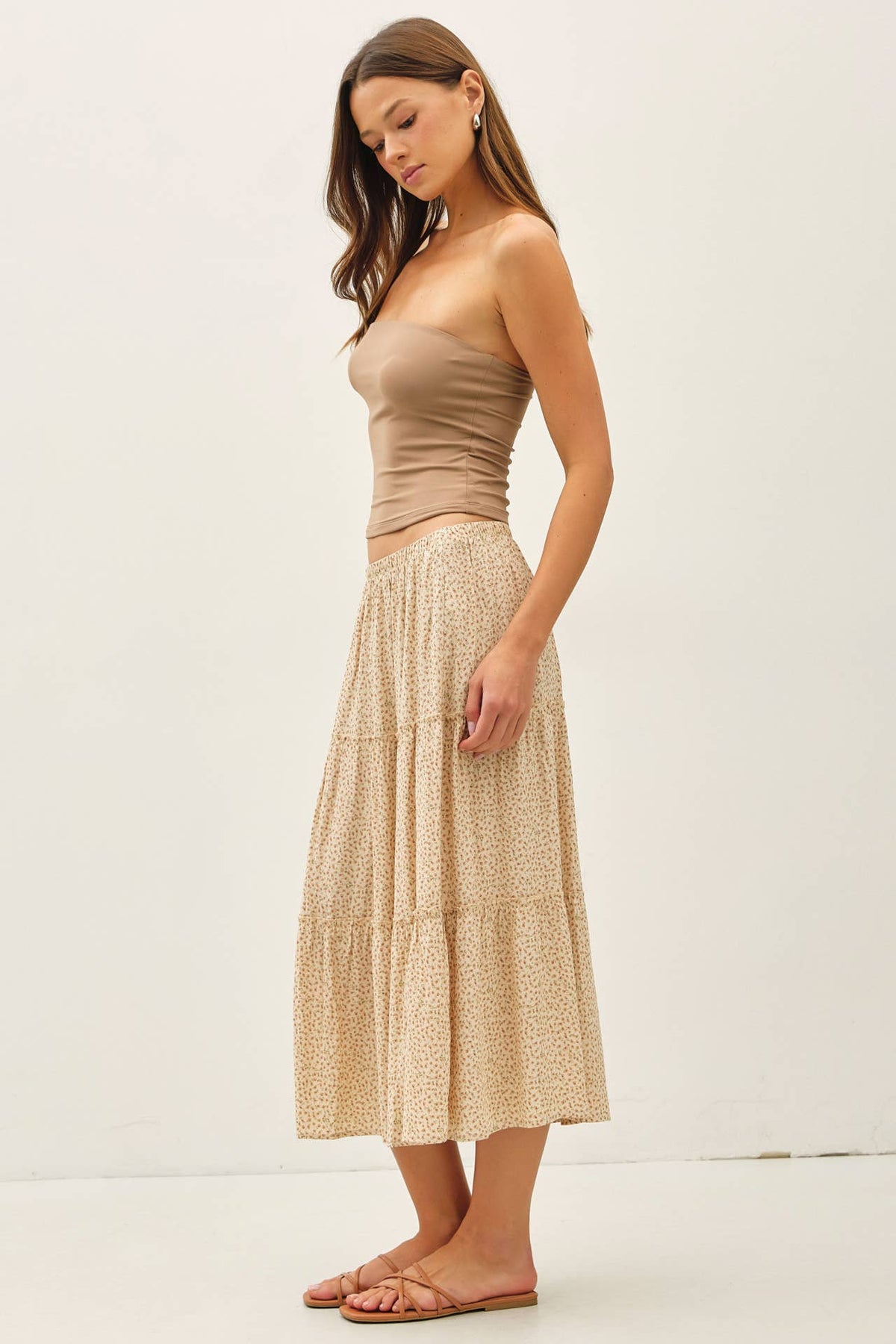 The Delilah Floral Tiered Skirt: Natural