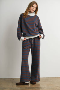 Sunday Slowdown Striped Sweatshirt: Navy/ Brown